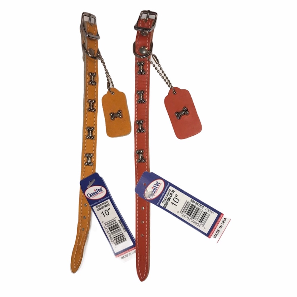 Omnipet Dog Collar Pet Orange Bone 10” Leather Matching Keychain